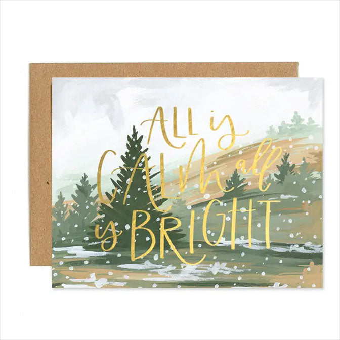 Calm & Bright Christmas Holiday Landscape Greeting Card