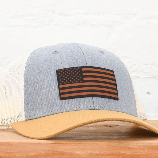 American Flag Leather Patch Snapback Hat