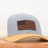 American Flag Leather Patch Snapback Hat