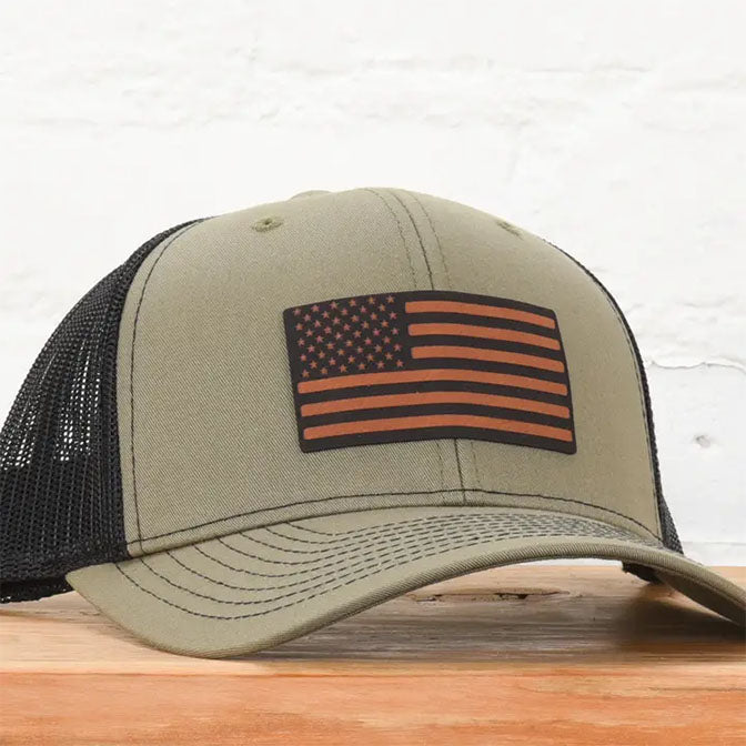 American Flag Leather Patch Snapback Hat