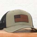 American Flag Leather Patch Snapback Hat