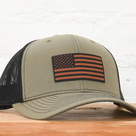 American Flag Leather Patch Snapback Hat