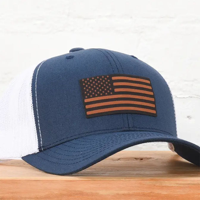 American Flag Leather Patch Snapback Hat