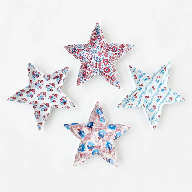 8" Red, White & Blue Floral Design Star Melamine Plates