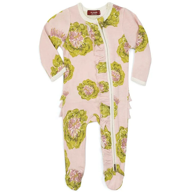 Artichoke Organic Cotton Ruffle Zipper Footed Romper