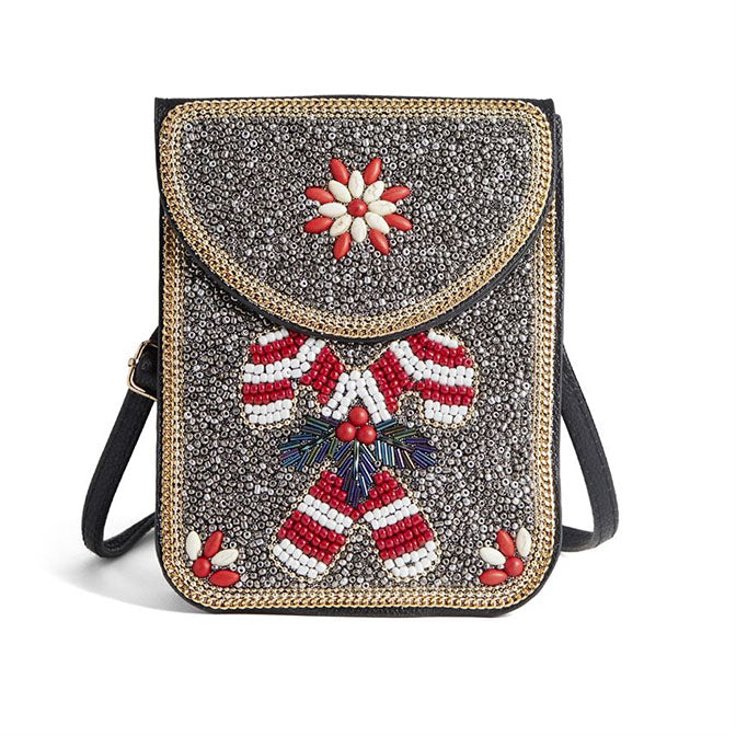 Artisan Beaded Holiday Crossbody - Candy Canes