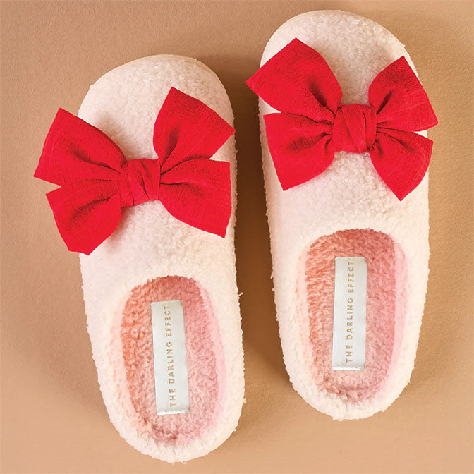 Fuzzy Holiday Slippers - Betty Bow Red