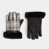 Belted Fur Cuff Plaid Touchscreen Gloves
