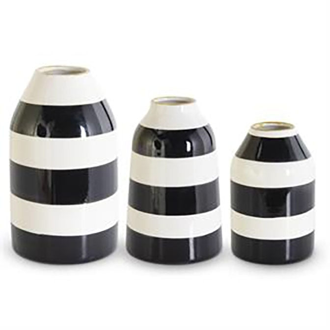 Black & White Striped Ceramic Vases w/Gold Rims