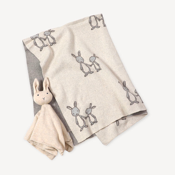 Bunny Mommy and Me Jacquard Knit Baby Blanket & Lovey Gift SET