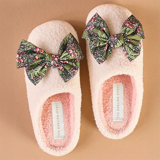 Fuzzy Holiday Slippers - Betty Bow Jolly Sprig