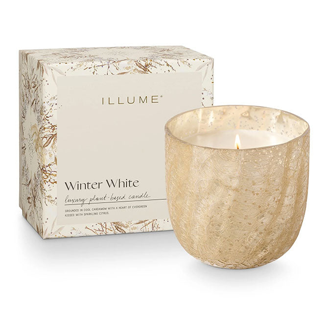 Winter White Boxed Cracked Glass Candle