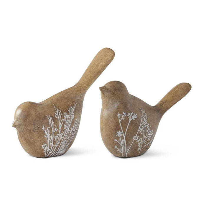 Assorted 4 Inch Brown Resin Flower Embossed Birds (2 Styles)