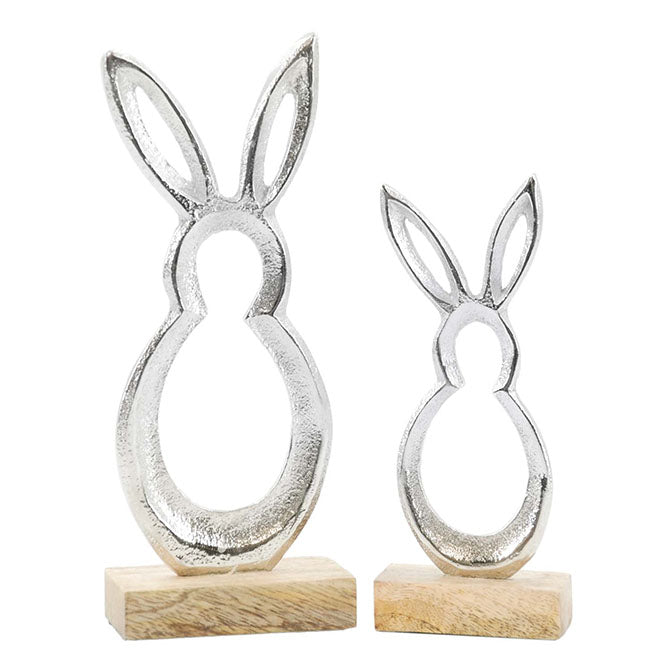 Cutout Silver Metal Bunnies on Stands