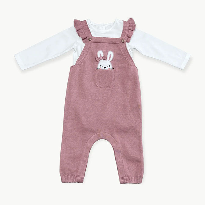 Bunny Peekaboo Ruffle Baby Girl Knit Overall Set (Organic)