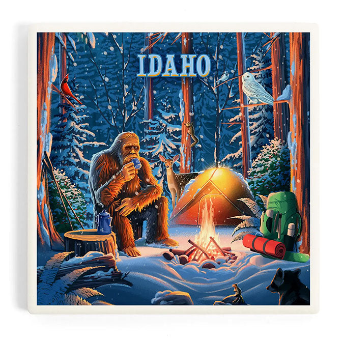 Ceramic Coaster Idaho, Inner Squatch, Camping Bigfoot