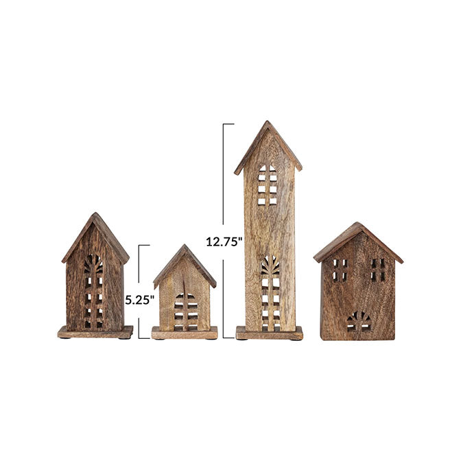Carved Mango Wood Houses, Natural