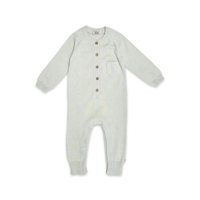 Classic Button & Pocket Sweater Knit Baby Jumpsuit Stone (Organic)