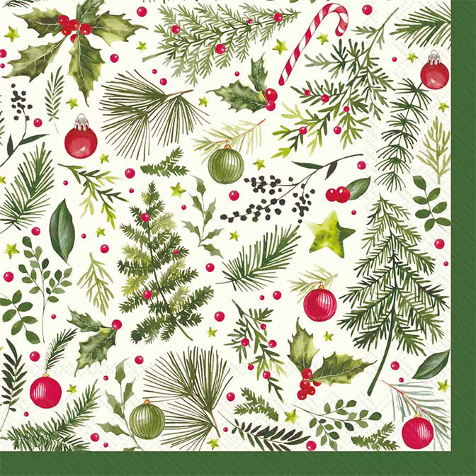 Paper Cocktail Napkins Christmas Branches Allover L.G