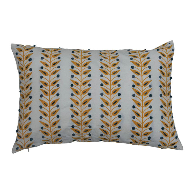 24" x 16" Cotton Printed Lumbar Pillow with French Knots