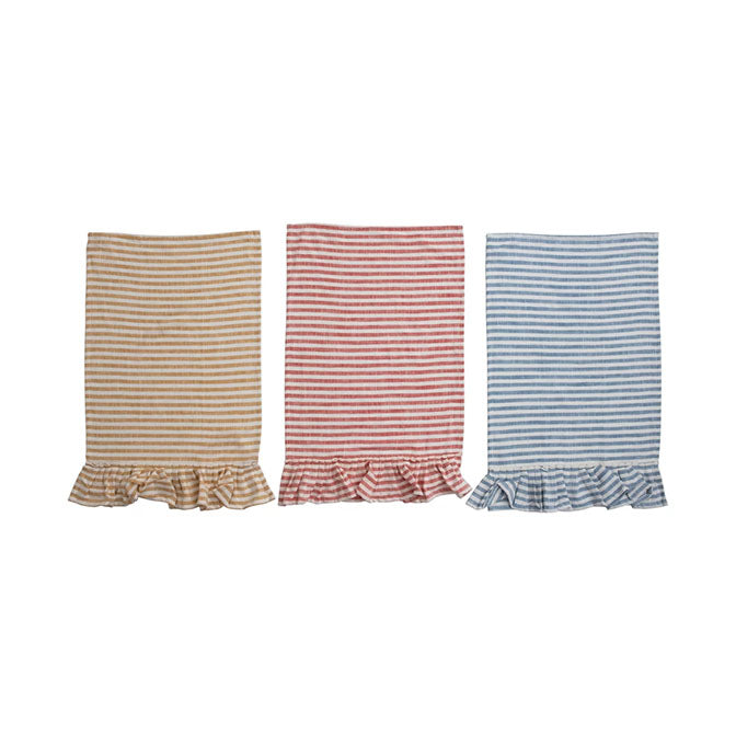 Cotton Striped Tea Towel with Ruffle