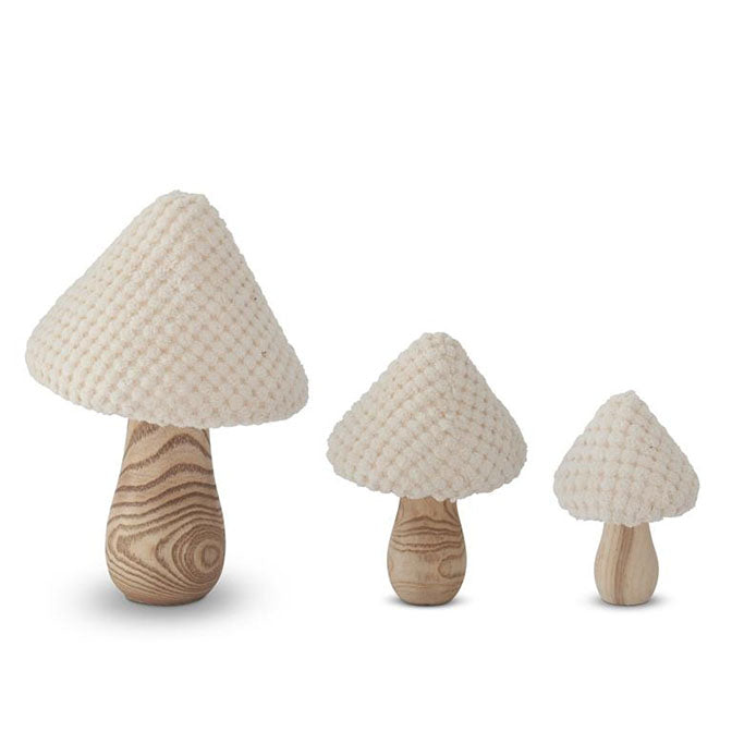 Cream Fabric & Wood Mushrooms
