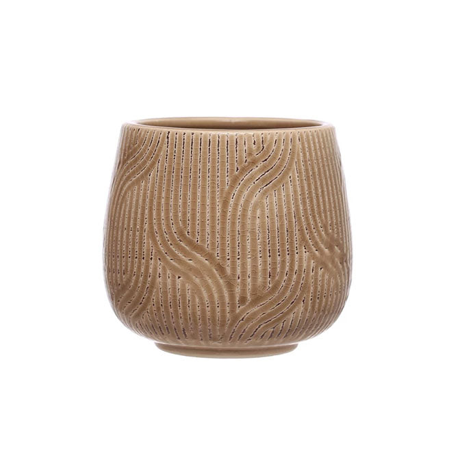 Debossed Stoneware Planter (Holds 4" Pot)
