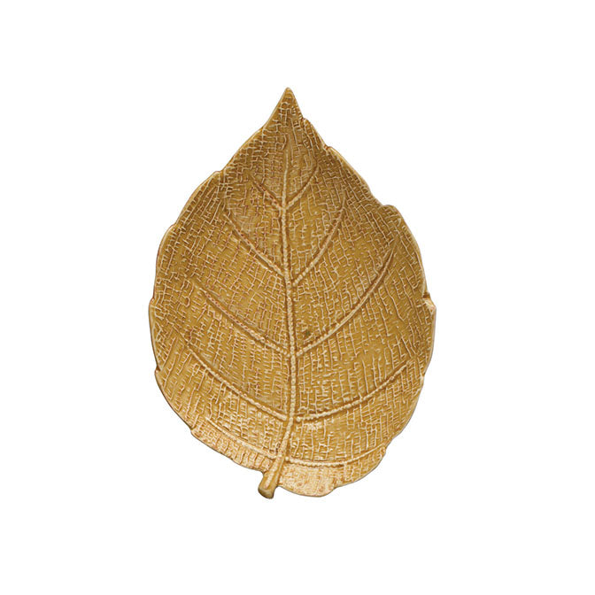 Embossed Stoneware Leaf Shaped Plate, Reactive Glaze, Mustard Color