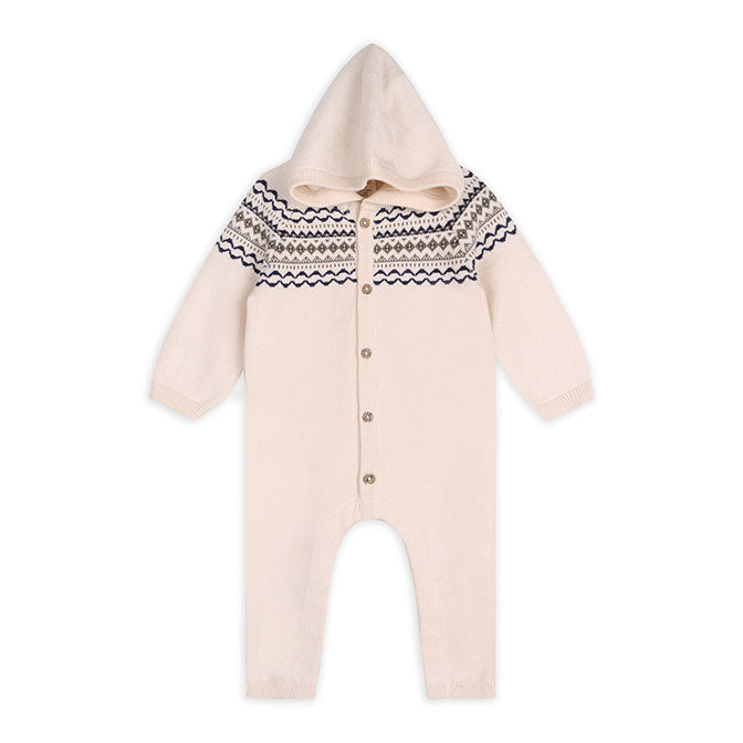 Fair Isle Jacquard Sweater Knit Baby Hooded Jumpsuit