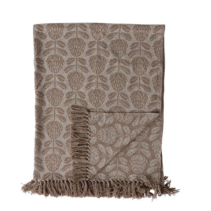 Woven Recycled Cotton Blend Throw Floral Pattern and Fringe