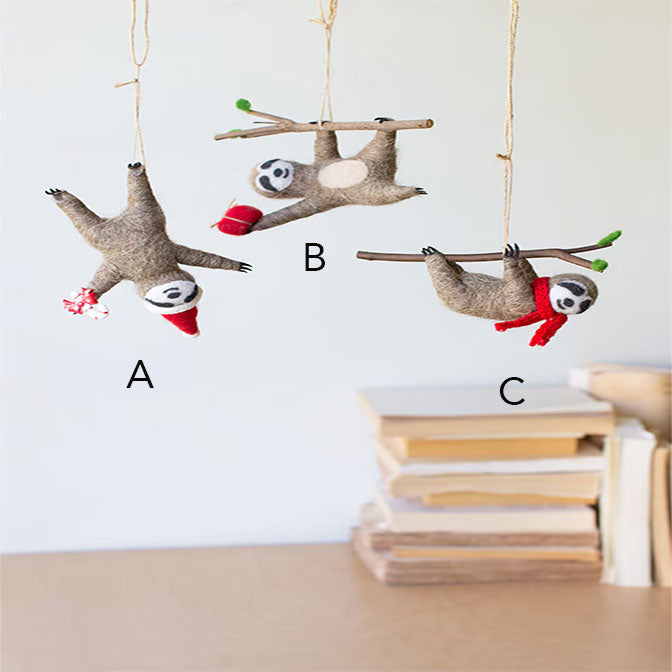 Felt Christmas Sloth Ornaments