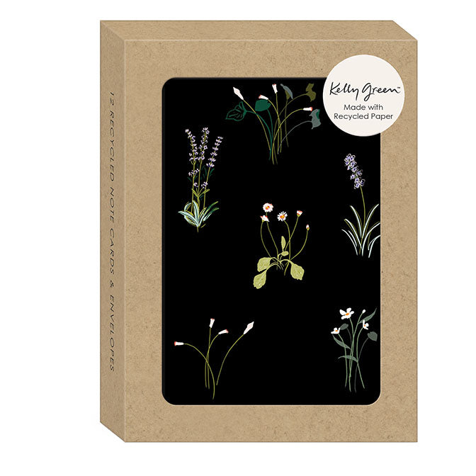 Delicate Floral Black Note Cards