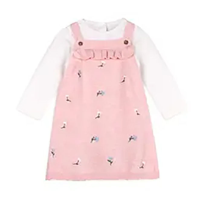 Floral Embroidered Tunic Baby Knit Dress Set Pink Heather (Organic)