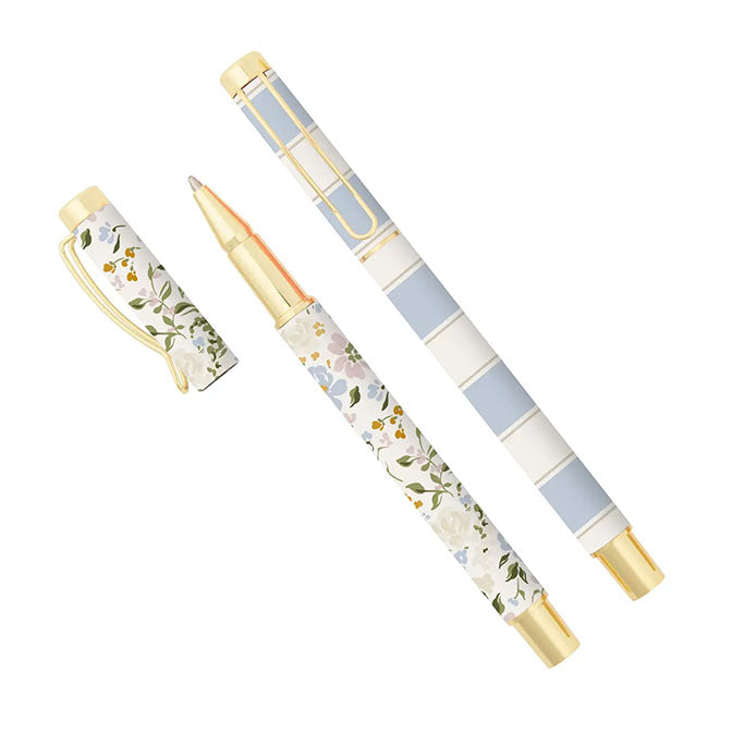 Metal Pen Stripes and Floral Set