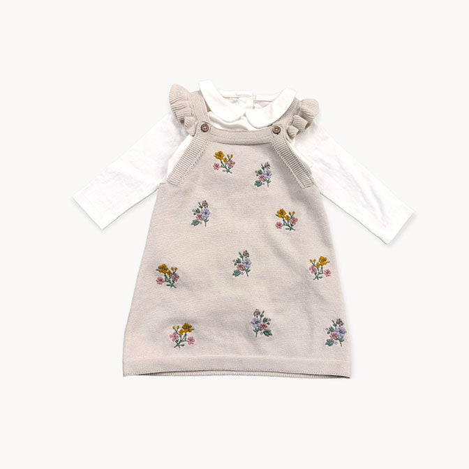 Floral Embroidered Tunic Baby Knit Dress Set (Organic) Roost Gift & Home Collection Floral Embroidered Tunic Baby Knit Dress Set (Organic) Roost Gift & Home Collection