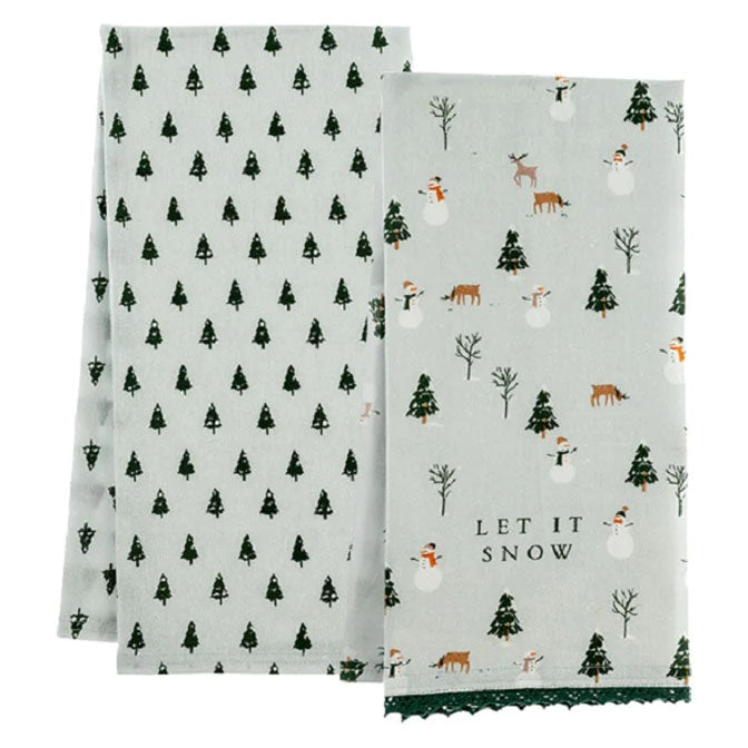 Let It Snow Flour Sack Tea Towels with Charm - Set of 2