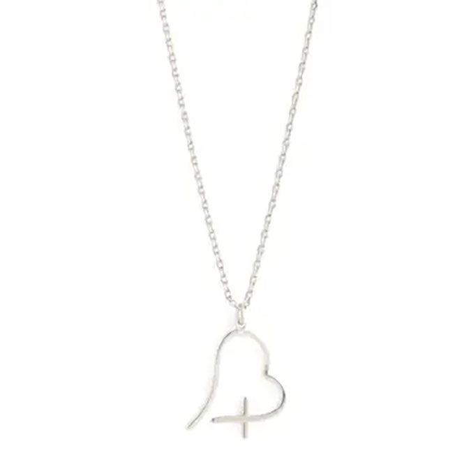 Free Form Heart Cross Pendant - Silver
