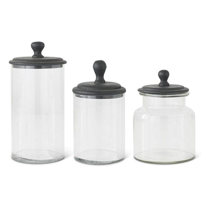 Glass Jars w/Wooden Black Lid