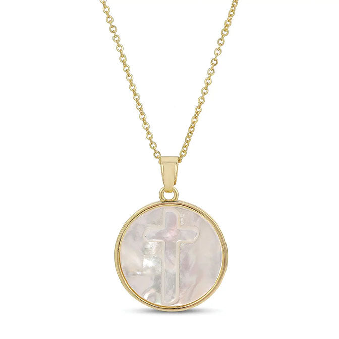 God Hold Us, Etched Cross Shell Pendant Necklace
