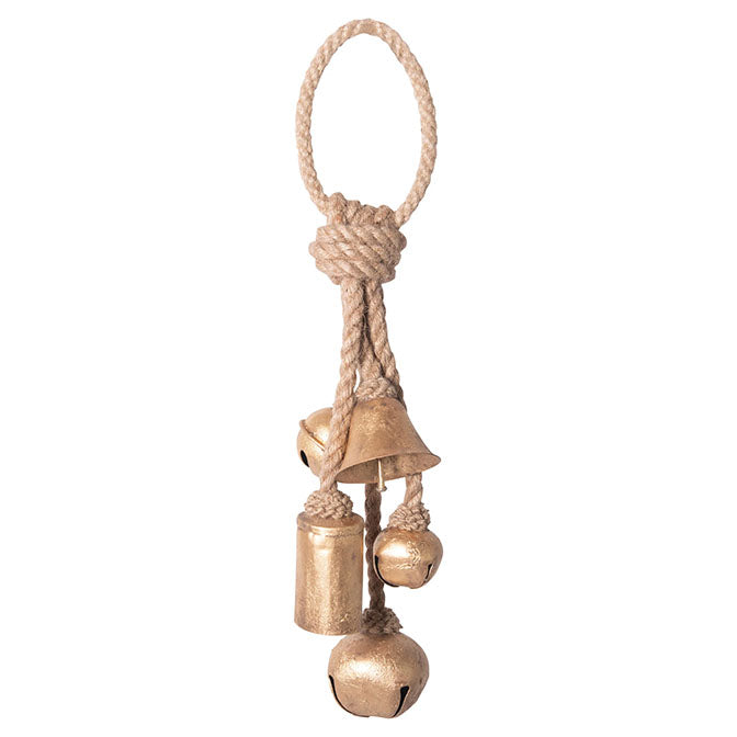 13" Metal Bells on Jute Hanger- Gold finish