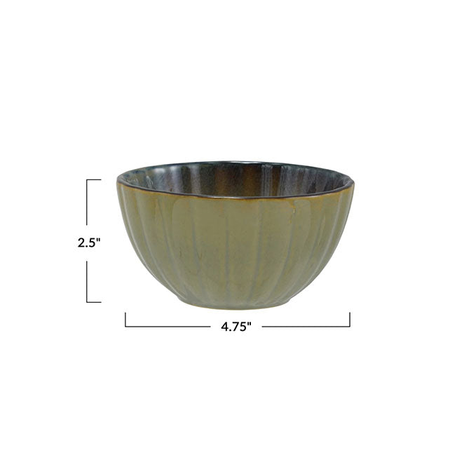 Stoneware Ribbed Bowl, Reactive Glaze (Each One Will Vary)