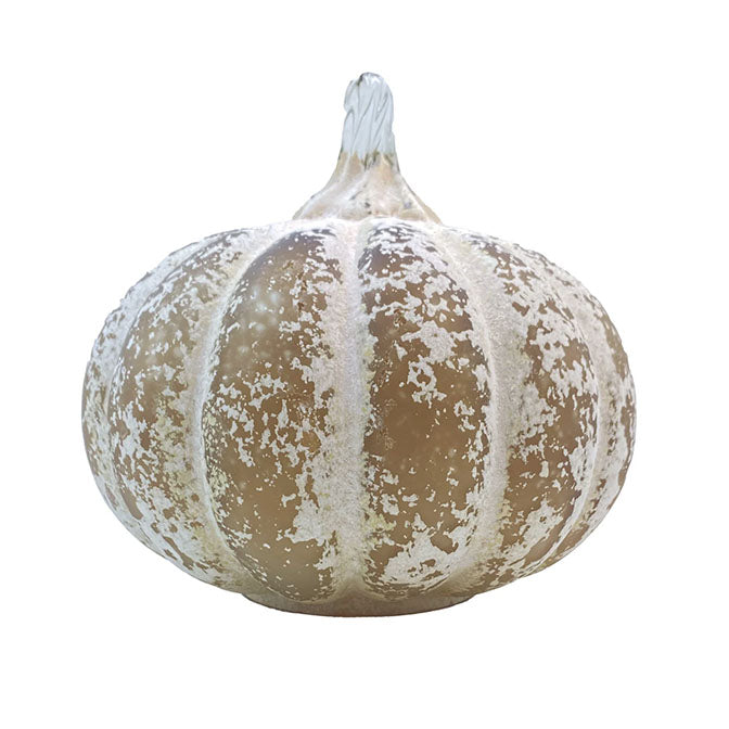 Hand-Blown Glass Pumpkin, Frosted Finish, Orange Color (Each One Will Vary)