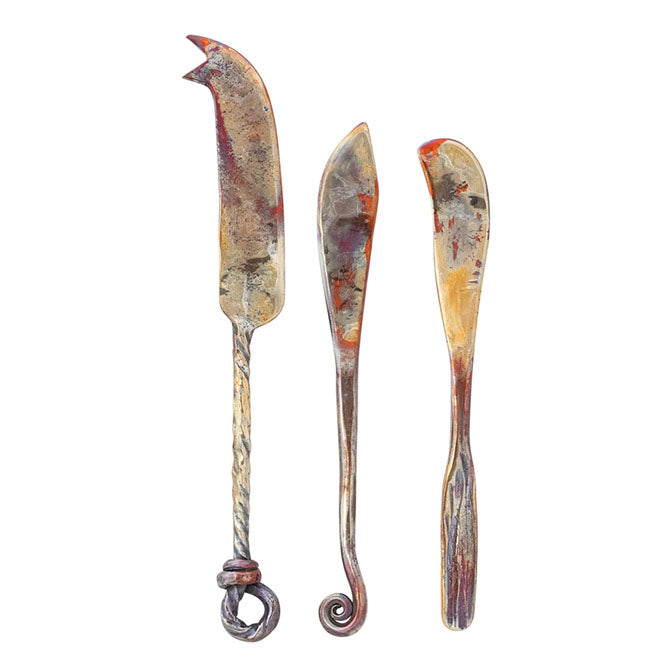 Hand-Forged Copper Canape Knife with Shaped Handle, Burnt Finish, 3 Styles