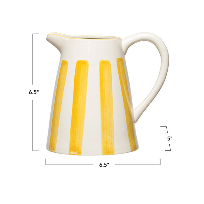 Hand-Painted Stoneware Pitcher with Stripes