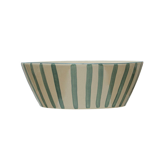 Hand-Painted Stoneware Serving Bowl w/ Stripes, Reactive Glaze (Each One Will Vary)