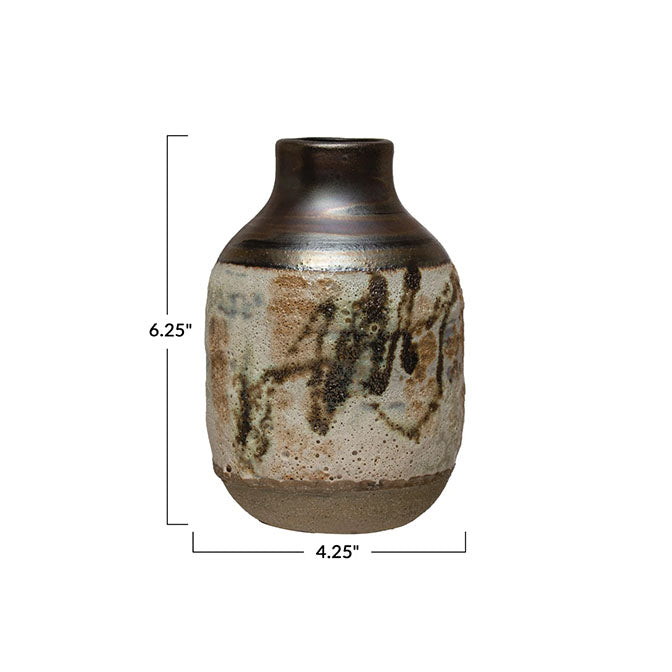 Hand-Painted Stoneware Vase, Reactive Glaze, Multi Color (Each One Will Vary)