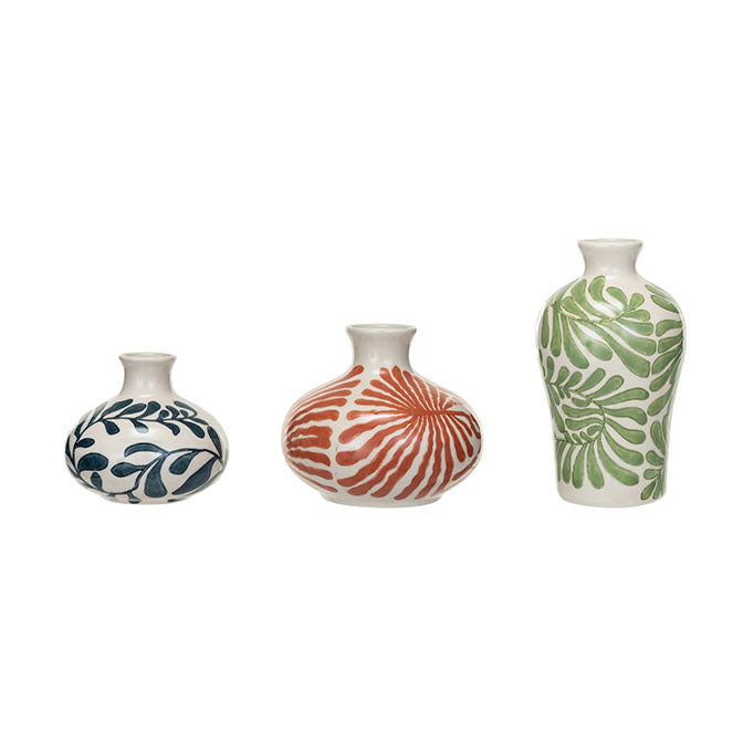 Hand-Painted Stoneware Vases w/ Abstract Designs