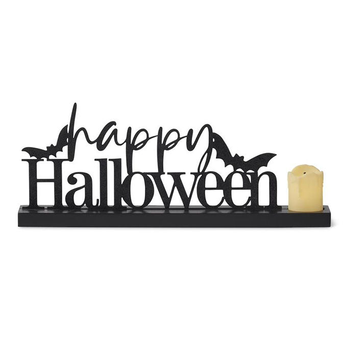 12.5 Inch Glittered Cutout HAPPY HALLOWEEN w/LED Candle