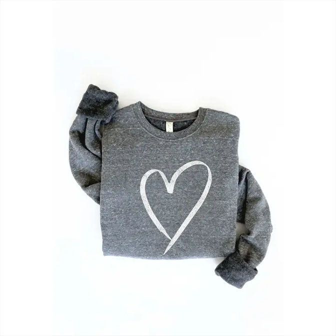 Heart Graphic Sweatshirt-Dark Grey