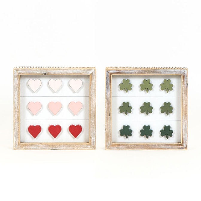 7x7x1.5 Reversible Wood Frame Sign (HEARTS/SHAMROCKS) Multicolor